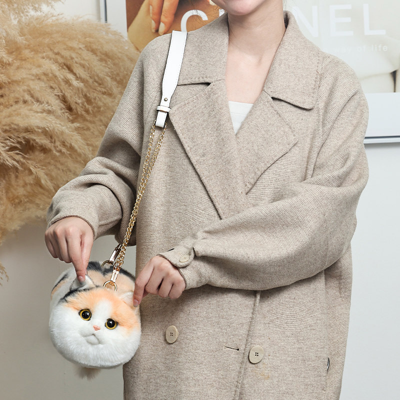 可爱毛茸茸三花猫咪手提包女小拎包原创小众设计感休闲毛绒斜挎包