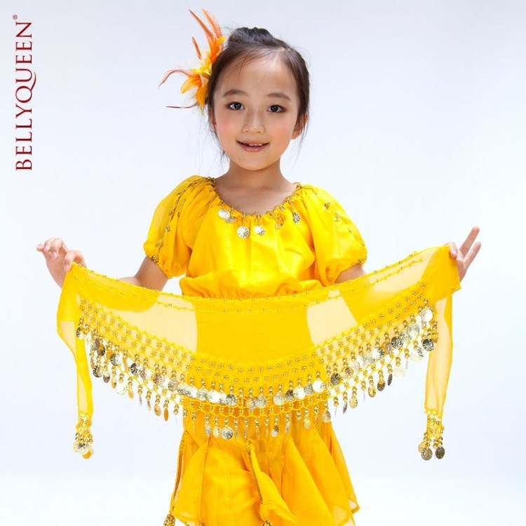 bellydance六一节舞蹈演出印度舞儿童肚皮舞腰链雪纺金属金币腰链图片