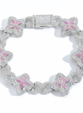 粉色锆石四叶草手链时尚潮酷