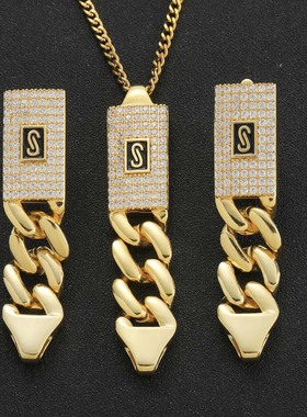 新款不锈钢S扣项链耳环套装