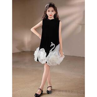 正品新款儿童服裙生日演出持婚礼短花童装乐器表主礼演轻奢连衣裙