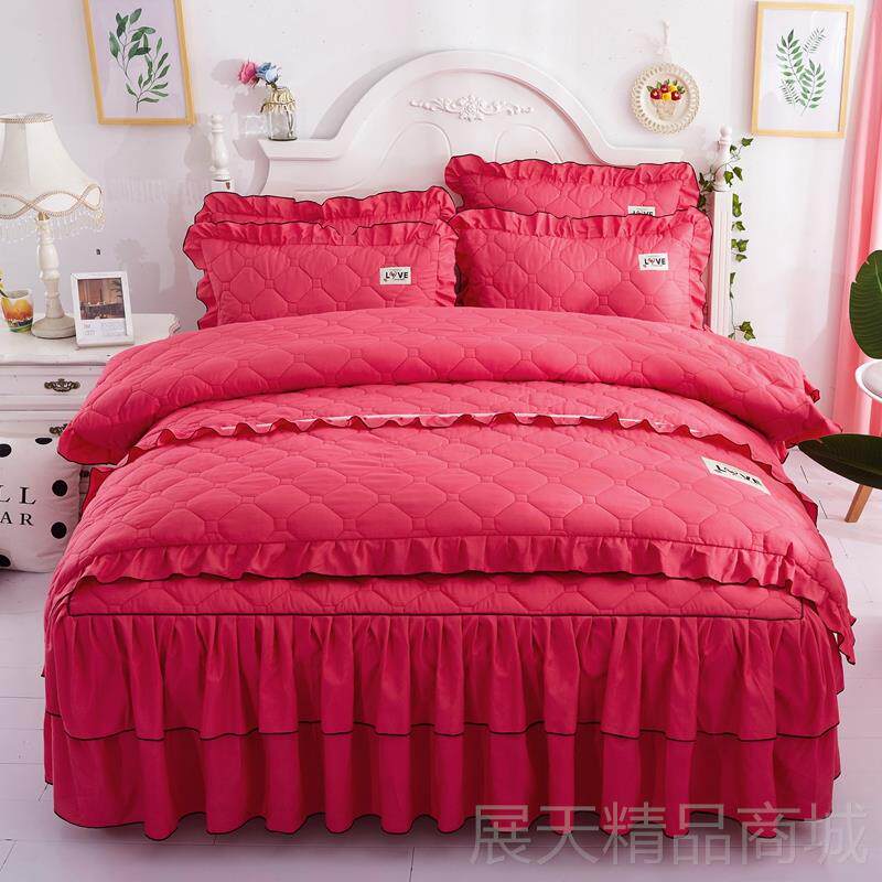 正品全套夹棉加厚网红款床裙式四件套棉全棉罩被床纯套公主风床品