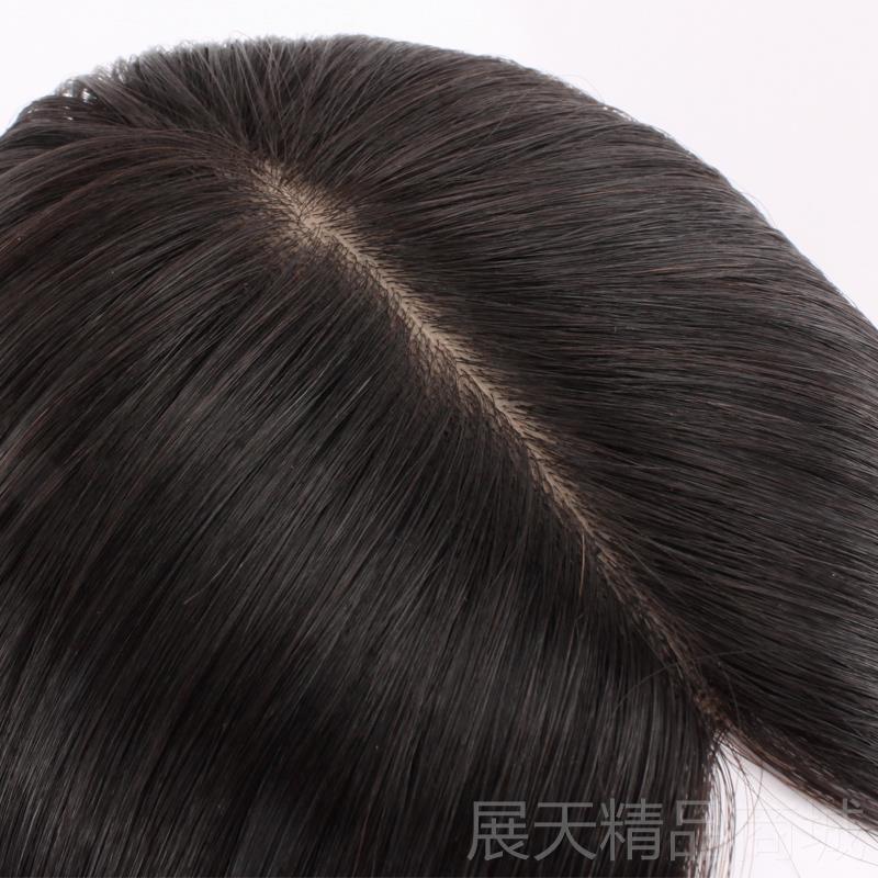 正品针琪真发女补发片英头顶发盖假发遮白发递长发中分全真人发补