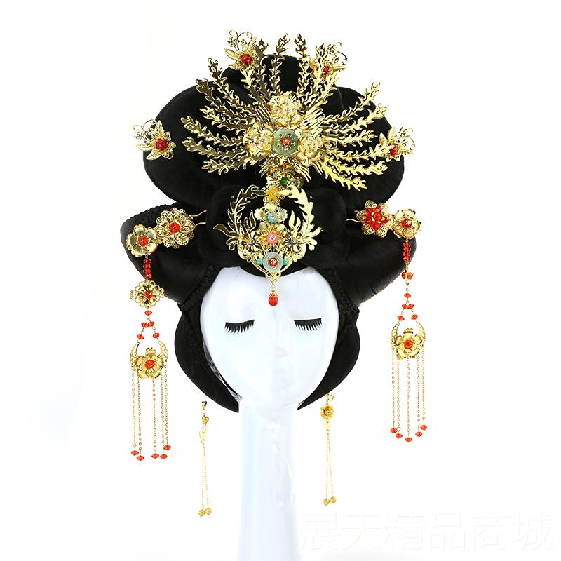 正品古装武媚娘假发套装皇后反串贵造型顶整妃头套妃头贵套饰品套