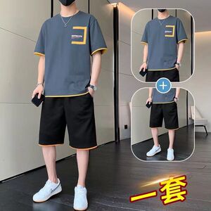 【套装】男夏套装短袖t恤短裤运动套装宽松休闲套装帅气一套衣服