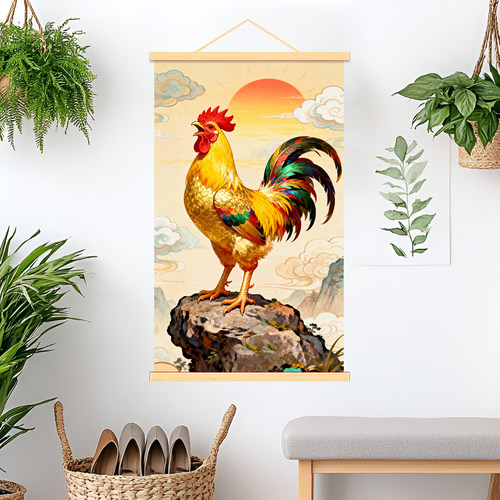 中式金鸡报晓雄鸡装饰画客厅