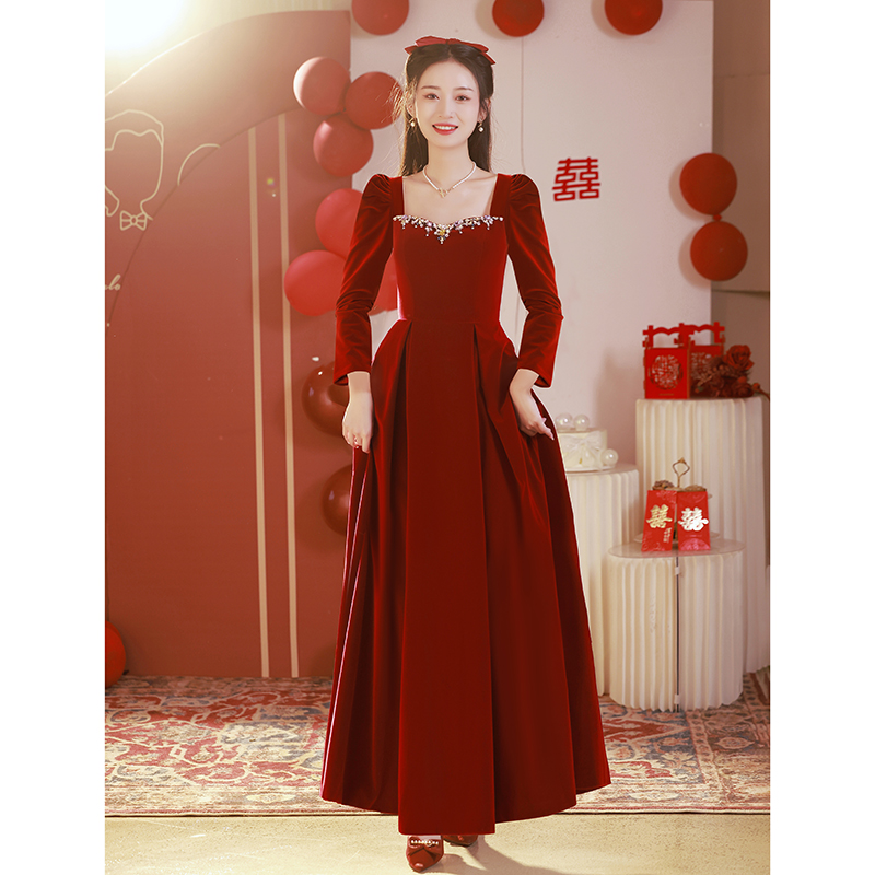  Bluster red velvet long sleeve long FMSB2226+M -Note: If the dress is small, please consult the customer service first   + $6.45 