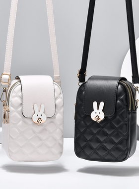 潮牌韩版真皮手机包包女新款迷你菱格单肩包手提包女多层斜挎小包