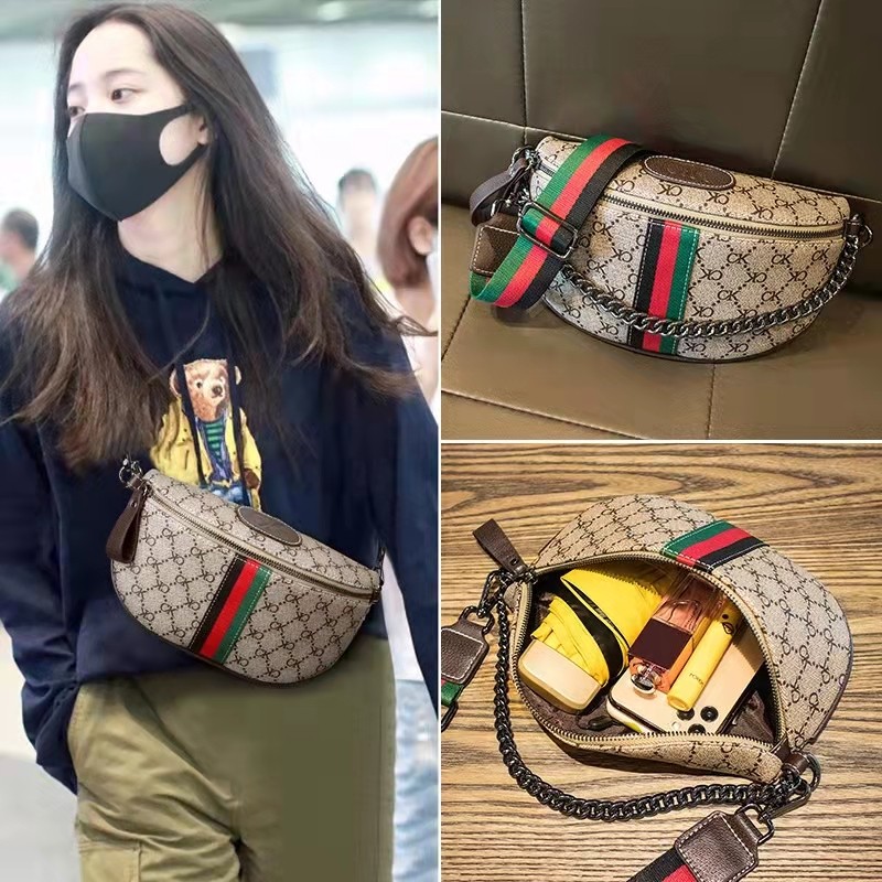 潮牌韩版高级感真皮女包小包包新款时尚斜挎小胸包轻奢链条饺子包