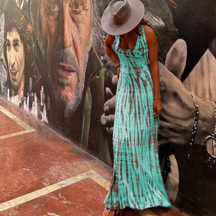 sexy backless cross women dress printed bohemian 连衣裙