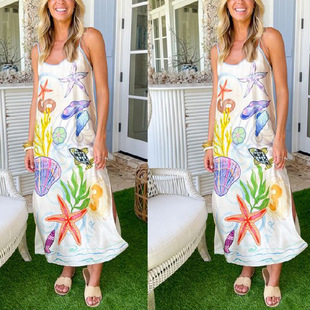 camisole dress satin loose 度假宽松连衣裙女 holiday Printed