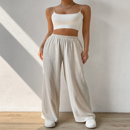 Loose casual pants mid waist solid color wide leg pants 长裤