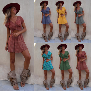 short sleeved Large printed women shirt skirt size