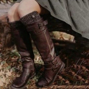 Low heeled plus size 43 42 41 women pu leather boots 女长靴