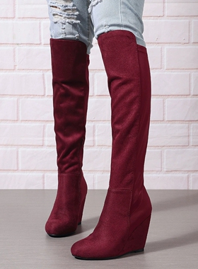 sloping knee high suede elastic boots women long tube boots