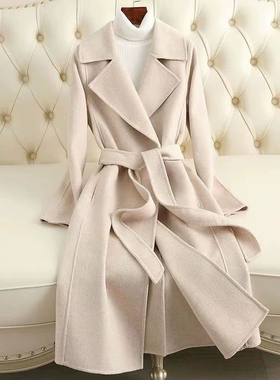 Fashionable double-sided woolen waistband coat 时尚腰带大衣