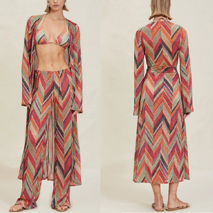 set jacket and printed women beach 套装 Large pants size