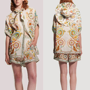 macaron lapel shorts Fashion 套装 graffiti set linen