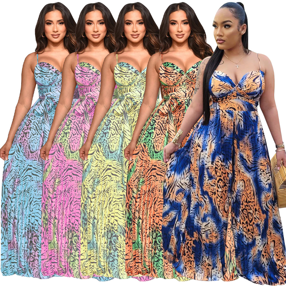 Fashion women's printed camisole pleated jumpsuit 时尚连体裤