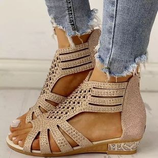 women flat rhinestone Roman heel bottomed sandals wedge