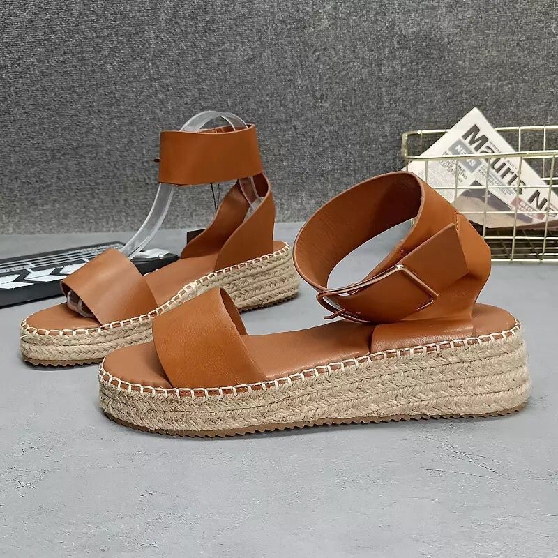 Belt buckle straight wedge sandals open toe Roman sandals