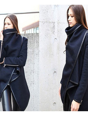 Women fleece jacket 不规则中长款修身气质毛呢大衣风衣长袖外套