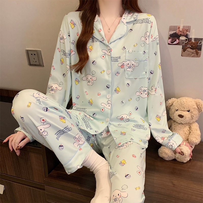 可爱风小白狗春季新款睡衣女长袖卡通学生高颜值家居服套装