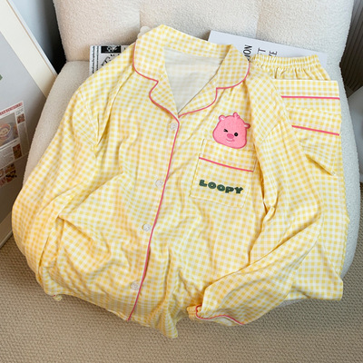 露比loopy格子睡衣女春秋季甜美少女长袖家居服套装