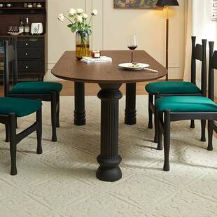 美黑桃木实木餐桌法式复古66634罗马柱高级式桌子客厅家用饭感桌