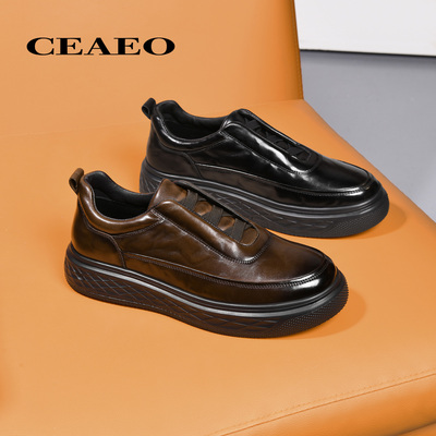 西二男士一脚蹬商务休闲皮鞋2025秋季新款厚底轻便乐福鞋X25Q3516