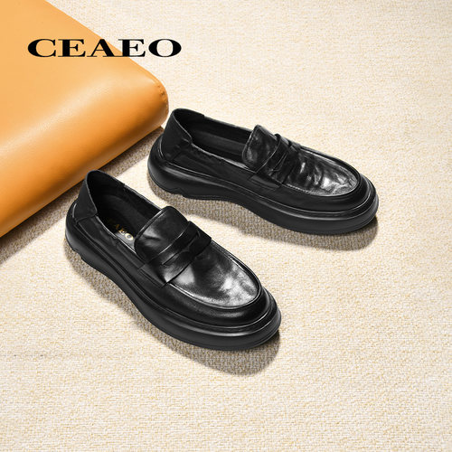 西二男士一脚蹬休闲皮鞋男2026春季新款厚底轻便商务通勤A85D2611