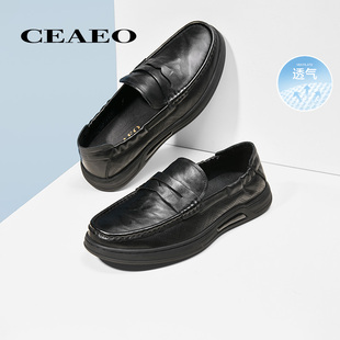 西二男鞋一脚蹬休闲商务皮鞋男2025夏季新款软底豆豆鞋子A85D2628