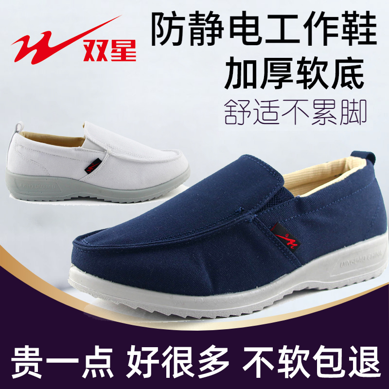 静电加厚软底工作鞋蓝色鞋女透气