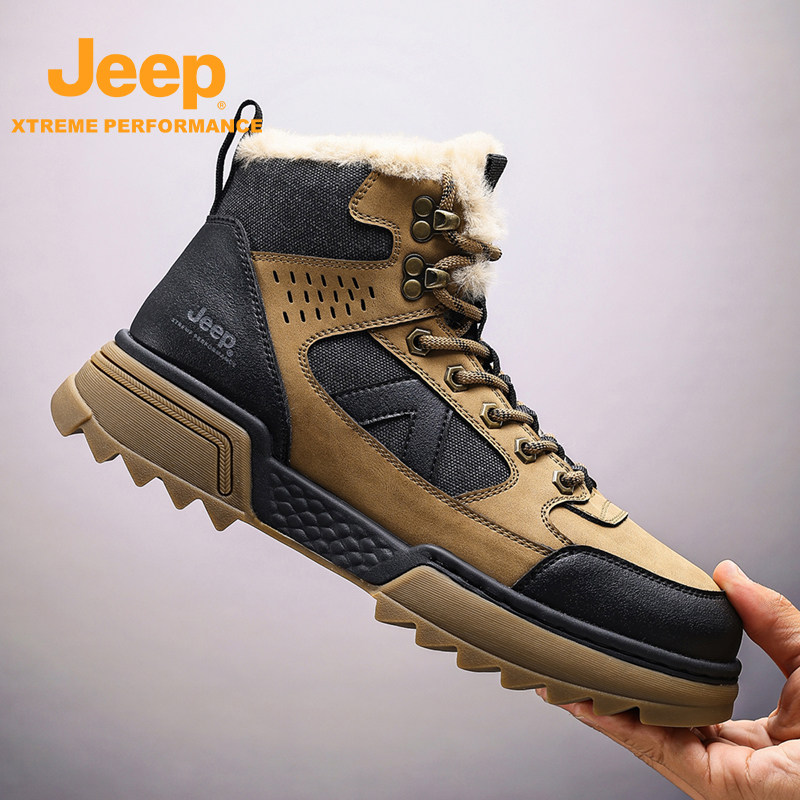 JEEP/吉普户外防滑登山鞋冬季男鞋款潮流复古加绒加厚保暖马丁靴