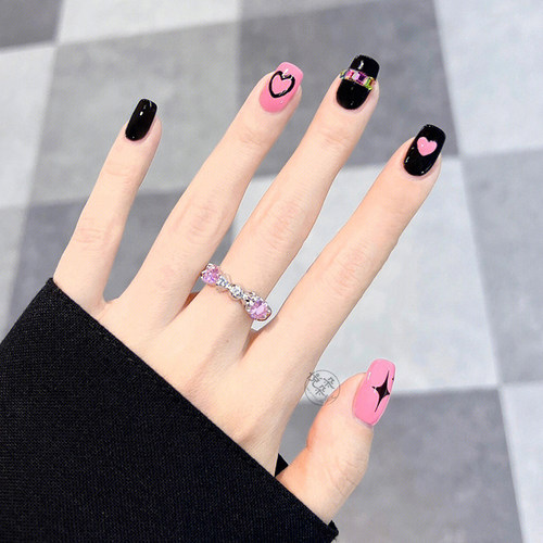 穿戴甲甜酷黑粉色balckpink撞色