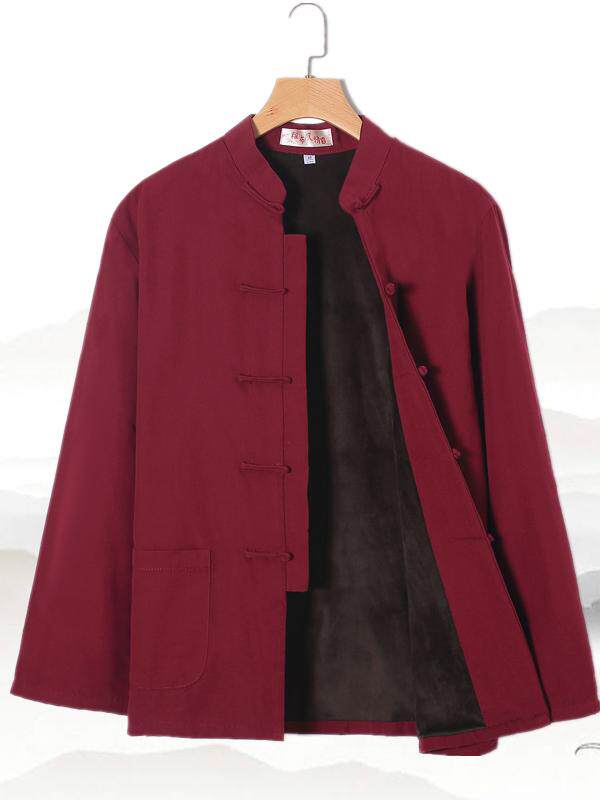 MIDDLE-AGED AND ELDERLY TANG COSTUME AUTUMN AND WINTER FLEECE JACKET CHINESE CASUAL RETRO WARM COTTON CLOTHES CHINESE STYLE DISC BUCKLE THICKENED HANFU