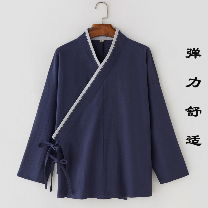 汉服男中国风春秋上衣中式道服道袍弹力棉麻居家服休闲服禅修服