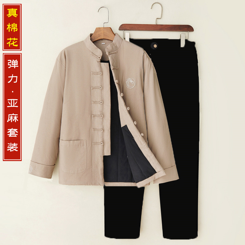 冬季男士棉袄中国风加厚弹力棉花袄中式复古棉服外穿棉衣棉裤套装