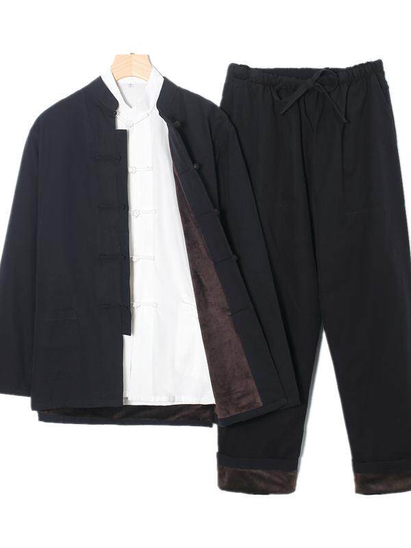 TANG MENS AUTUMN AND WINTER VELVET SUIT CHINESE STYLE MENS THREE-PIECE SUIT CASUAL THICKENED JACKET RETRO BUCKLE TUNIC