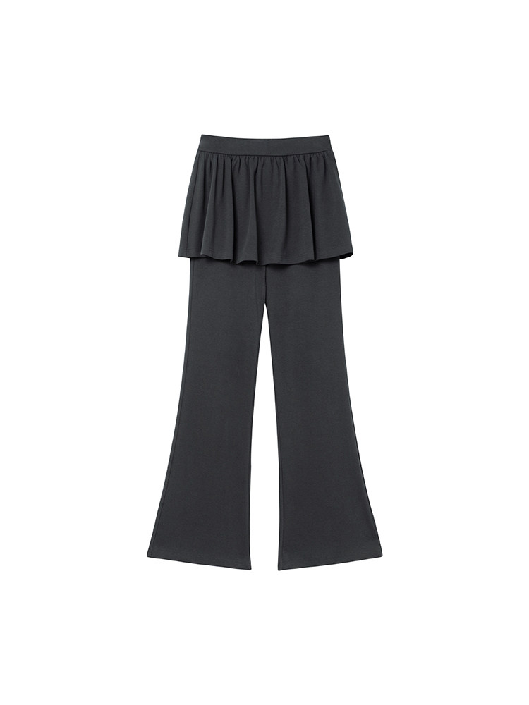 Black layered skirted flared pants on a white background