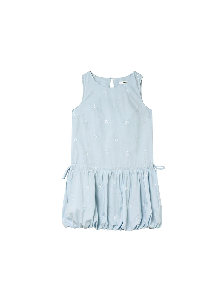 Light blue sleeveless dress laid flat on a white background