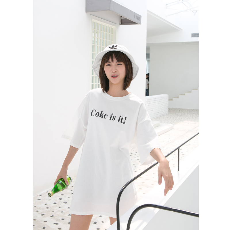 卡农自制 韩范2018夏季女装字母印花宽松休闲圆领短袖T恤/上衣2色