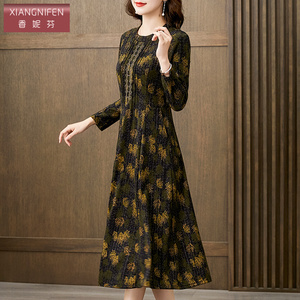 香妮芬羊绒连衣裙中长款高端2026新款春秋高贵优雅气质复古妈妈裙