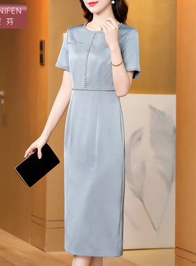 香妮芬2025夏季新款气质蓝色喜婆婆婚宴礼服妈妈连衣裙女平时可穿