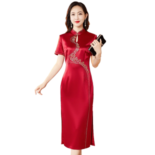 香妮芬喜婆婆婚宴装改良旗袍2025新款夏季醋酸面料丈母娘敬酒礼服