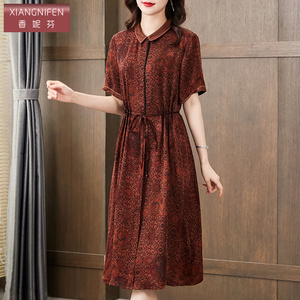 香妮芬红色时尚洋气收腰真丝香云纱连衣裙2026新款夏季桑蚕丝裙子