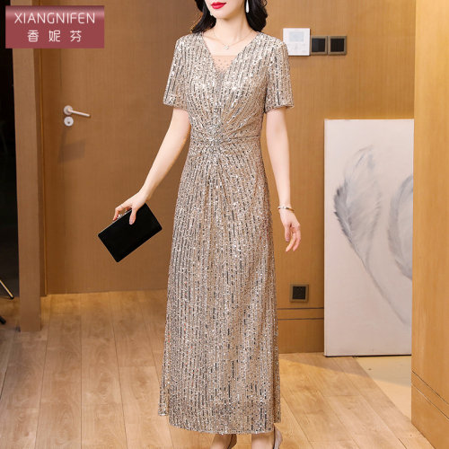 香妮芬闪闪亮片修身显瘦气质妈妈晚宴礼服2026新款婚宴敬酒服高端