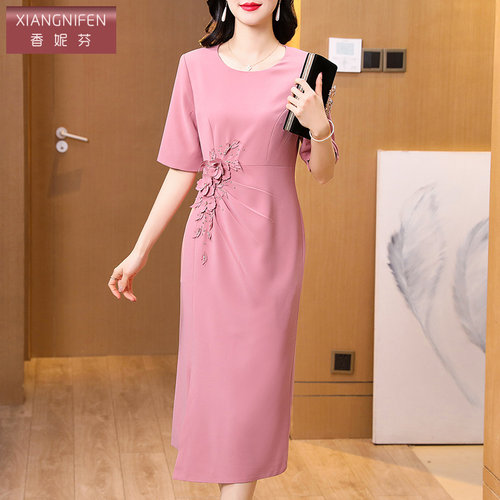 香妮芬2026新款高端气质妈妈婚宴礼服连衣裙拼接设计漂亮包臀长裙