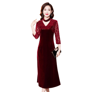 香妮芬时尚洋气重工钉珠阔太太贵妇人宴会礼服2026春季妈妈连衣裙