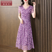 夏季 香妮芬高端紫色收腰显瘦中老年女装 2025新款 气质高级感连衣裙